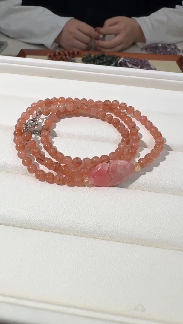 【闪购商品】菱锰矿（红纹石）手串未镶嵌三圈红纹蛋面款