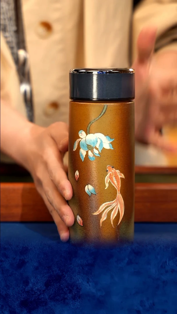 紫砂宜兴紫砂 柴烧保温杯 鲤鱼
