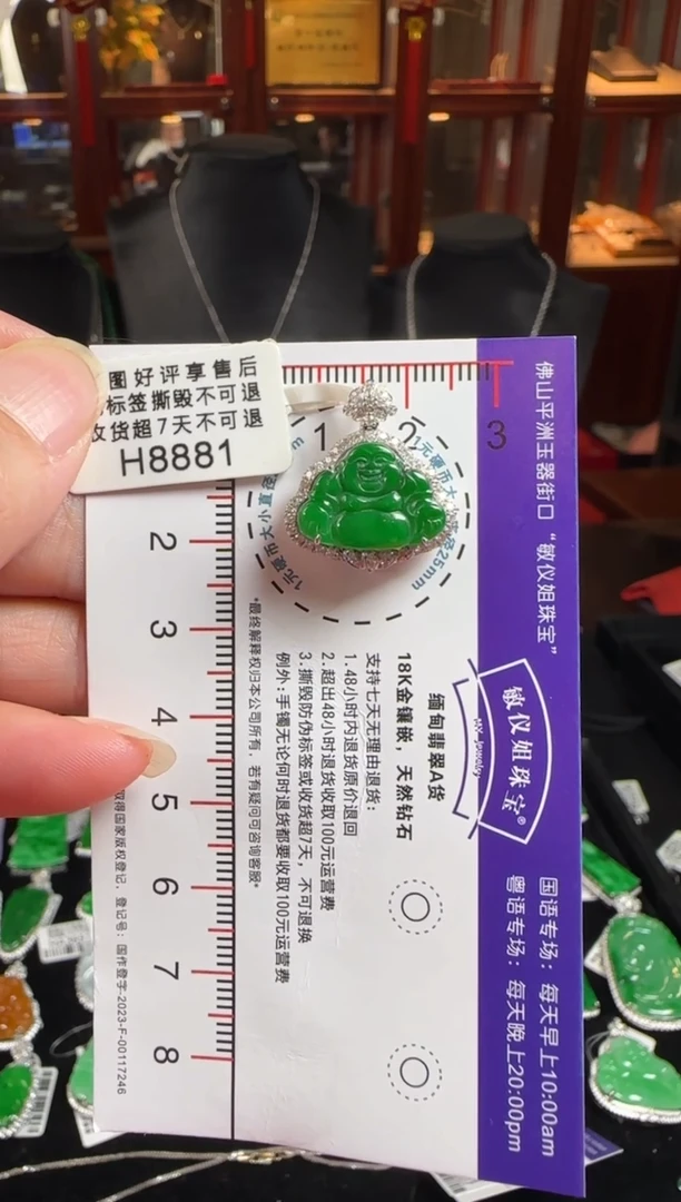 颈饰18K金镶嵌翡翠H8881冰绿佛公