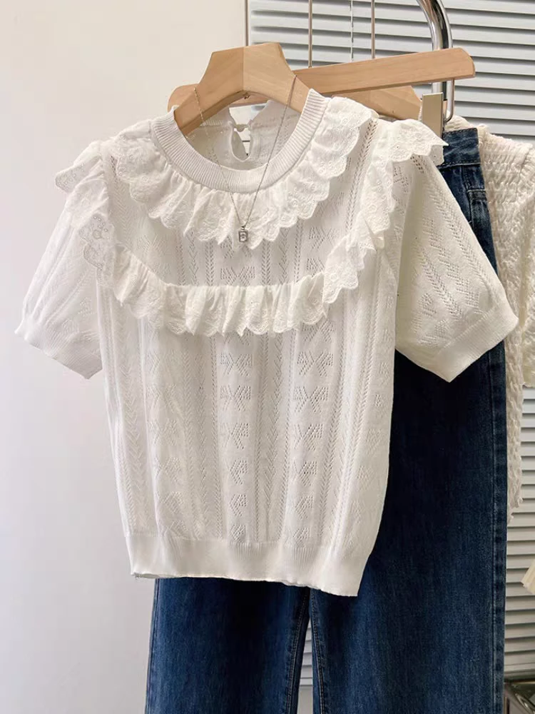 【花边针织】 款胖MM大码女装百搭夏季简约精致千金风显瘦上衣