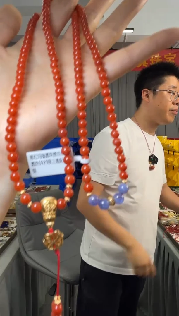 项链银S925镶嵌南红玛瑙南红玛瑙圆珠S925银三通配件项链