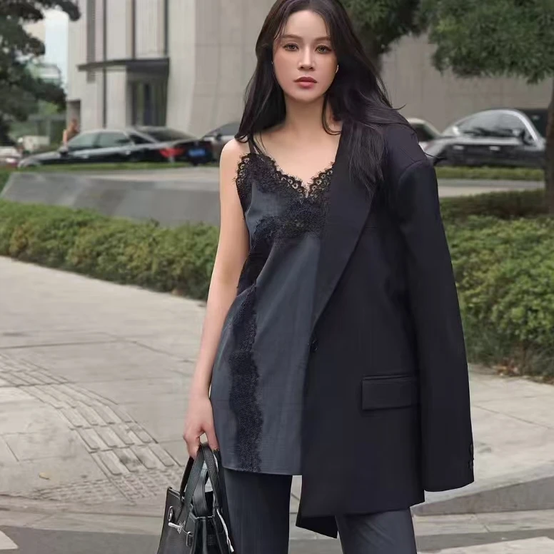 阔版黑色西装通勤 百搭 个性款