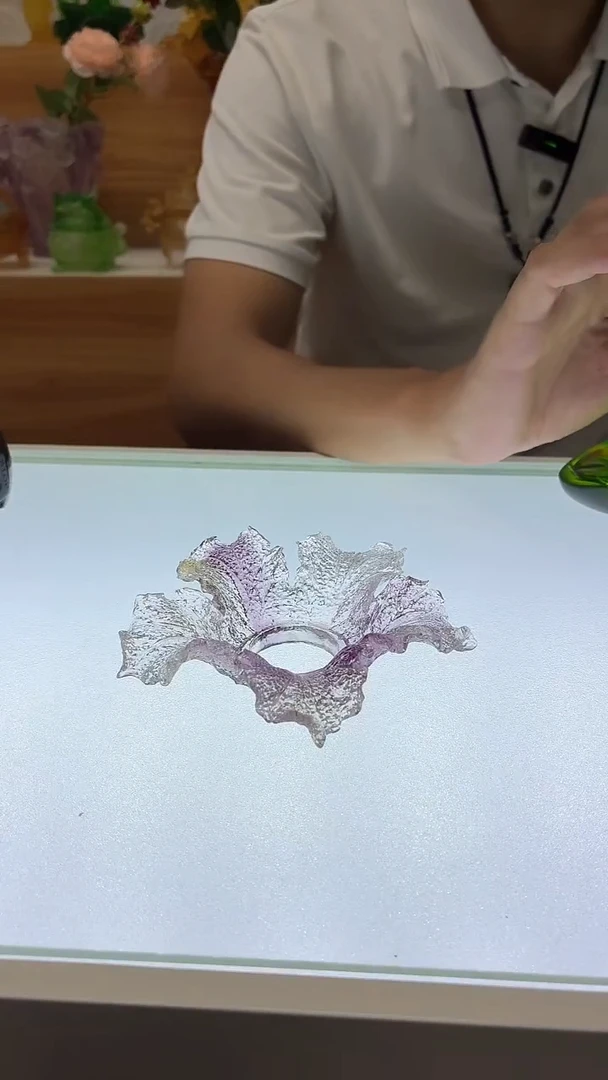 琉璃手工艺品百财叶子茶漏架淡紫色
