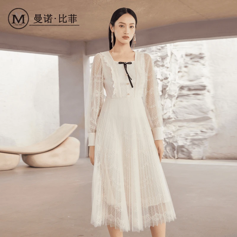 网纱假两件中长款连衣裙MEEL131005