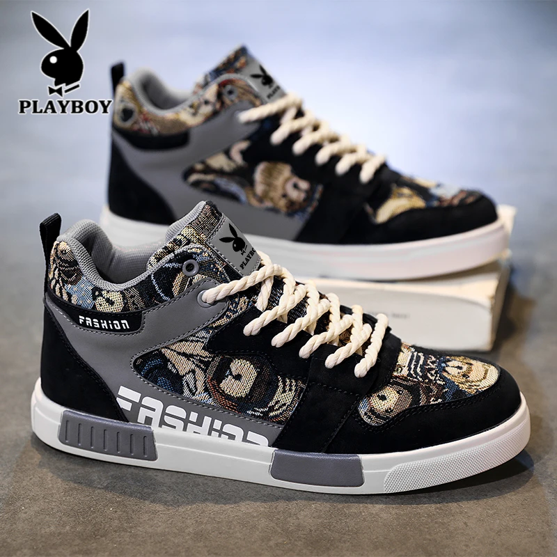 花花公子男鞋冬季户外运动休闲马丁靴男款百搭防滑厚底工装高帮鞋