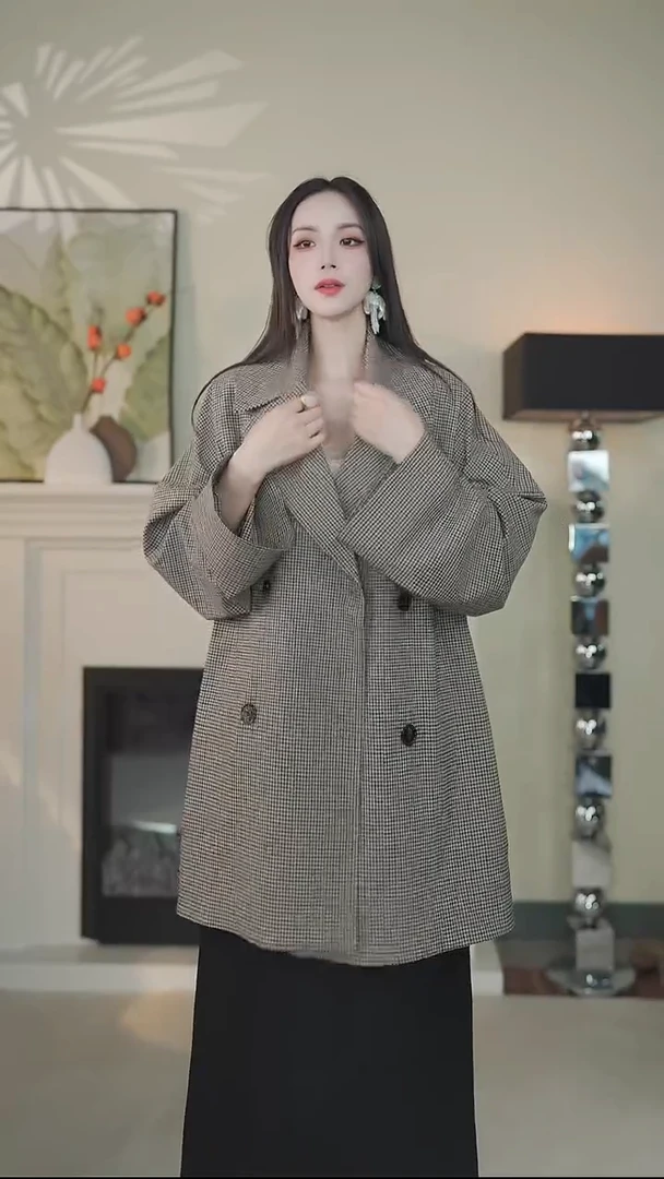 中长款千鸟格外套