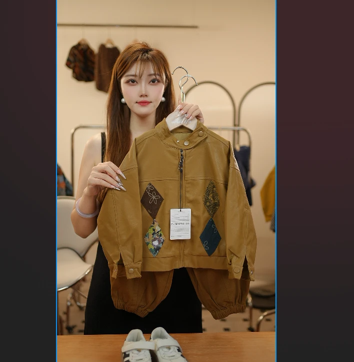 【腔调皮夹克】2026春秋季儿童重磅韩版休闲皮衣帅气夹克套装33527