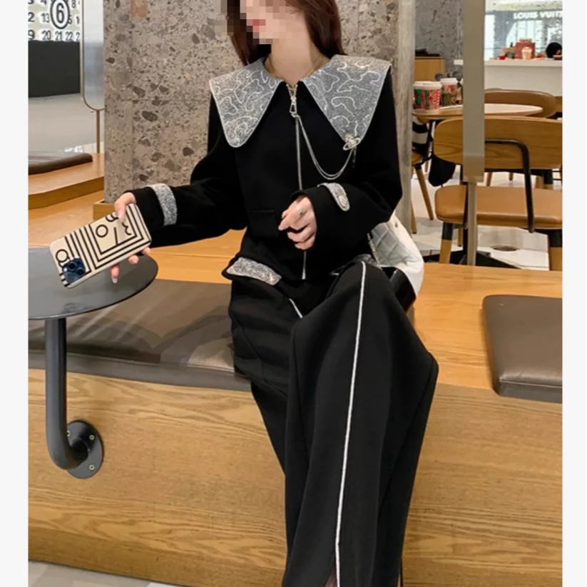 【YIXIU 久伴】短款上衣长袖女常规休闲运动短外套宽松连帽套装