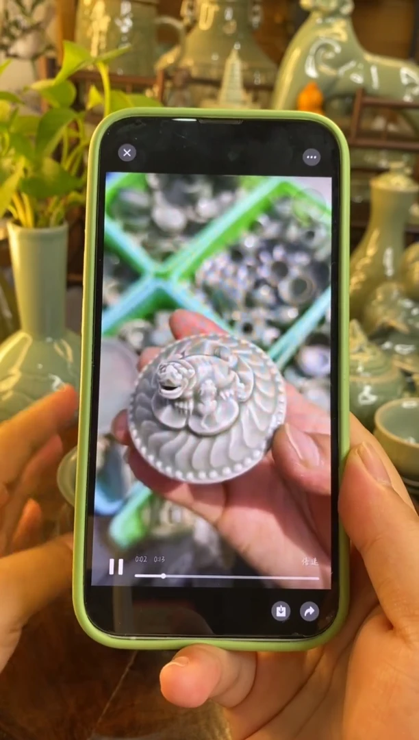 XG001 耀州窑 瑕疵处理狮子盖子 一个