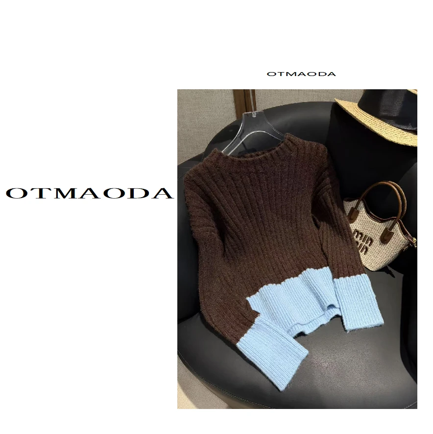 【南瓜定制】N1792-新款毛针织衫拼接女条纹常规时尚