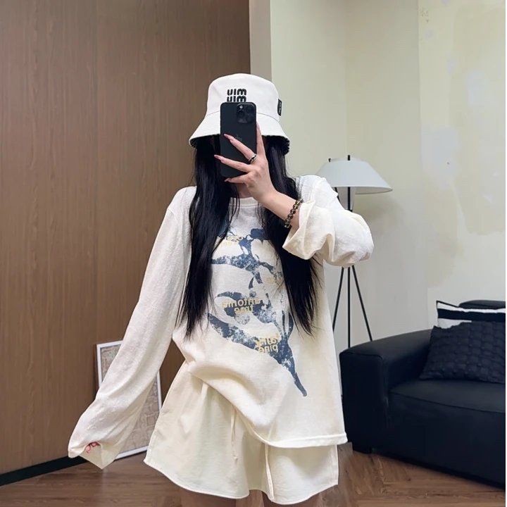 韩版创意印花显白长t恤女夏季小众薄款防晒罩衫慵懒休闲百搭上衣