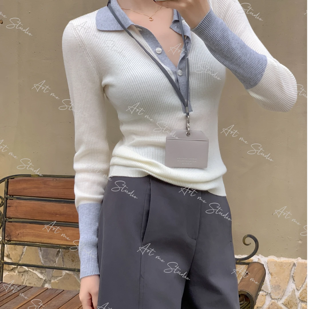 【ART ME】纸片人经典穿搭条纹肌理撞色三色撞色针织上衣w24534