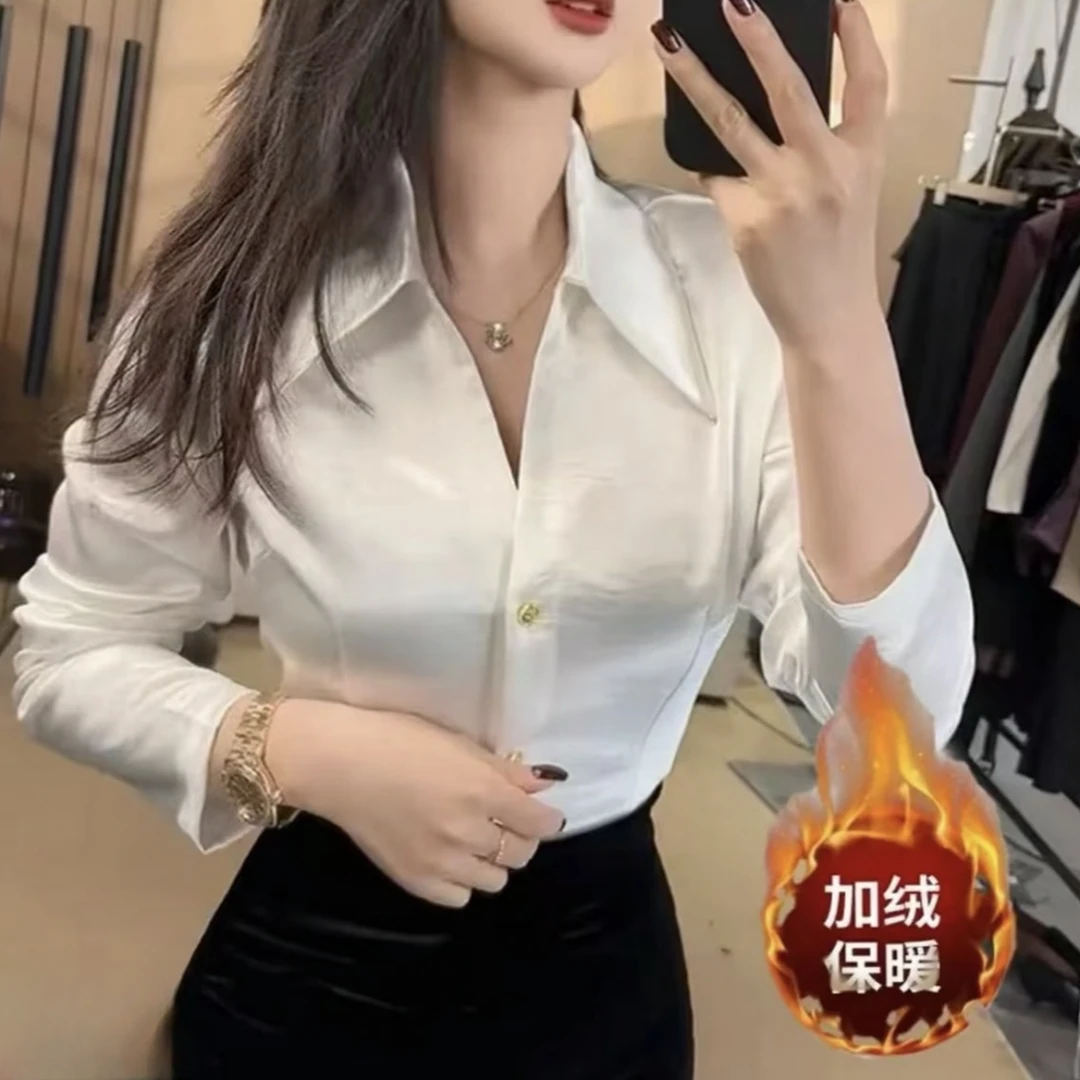 （加绒)法式气质漂亮别致内搭小众衬衣高级感设计感时尚长袖衬衫