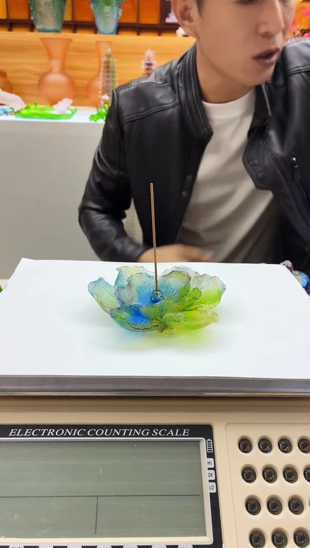 手工艺品琉璃彩色牡丹花线香插12公分【特价福利】