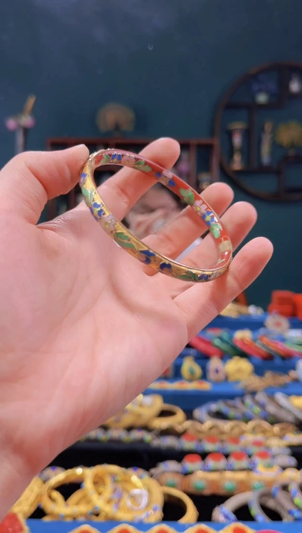 【闪购商品】非遗景泰蓝金地手镯 红色