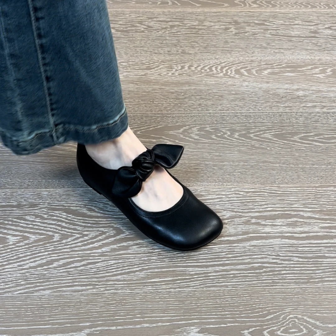 1CM羊皮平底红色玛丽珍鞋低跟浅口修面透气百搭单鞋学院风女鞋