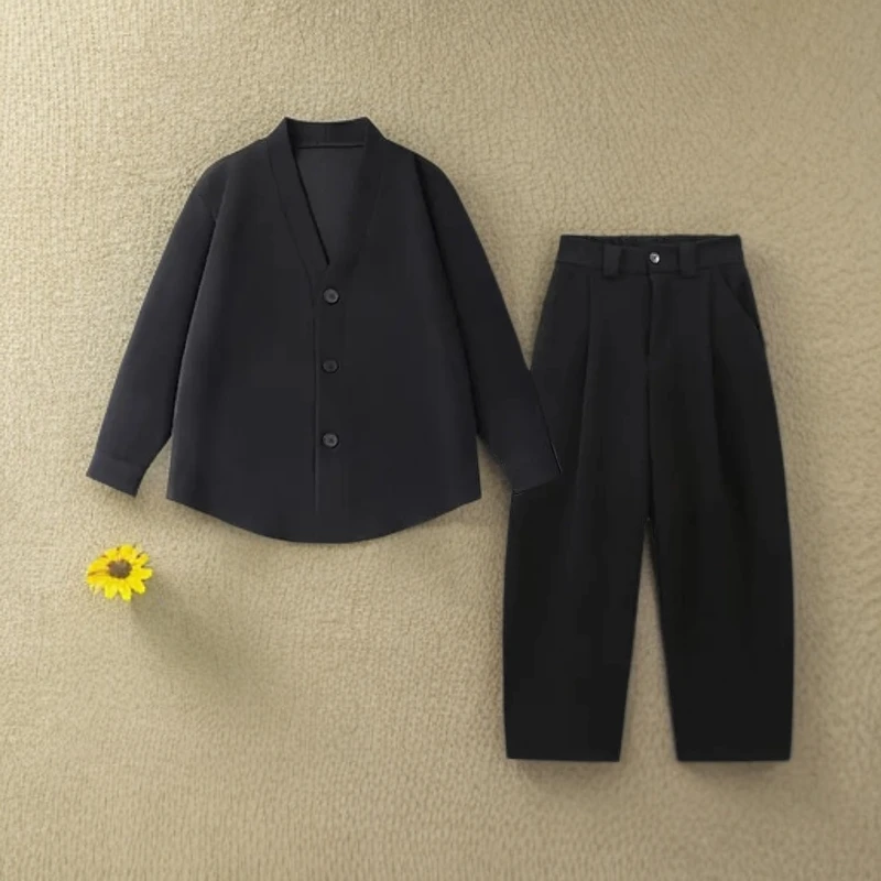 休闲套装秋季新款时尚潮流复古慵懒风气质开衬长裤休闲两件套