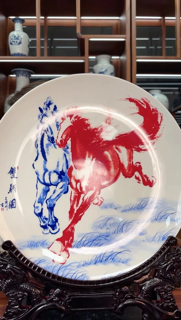 A67景德镇双骏图赏盘