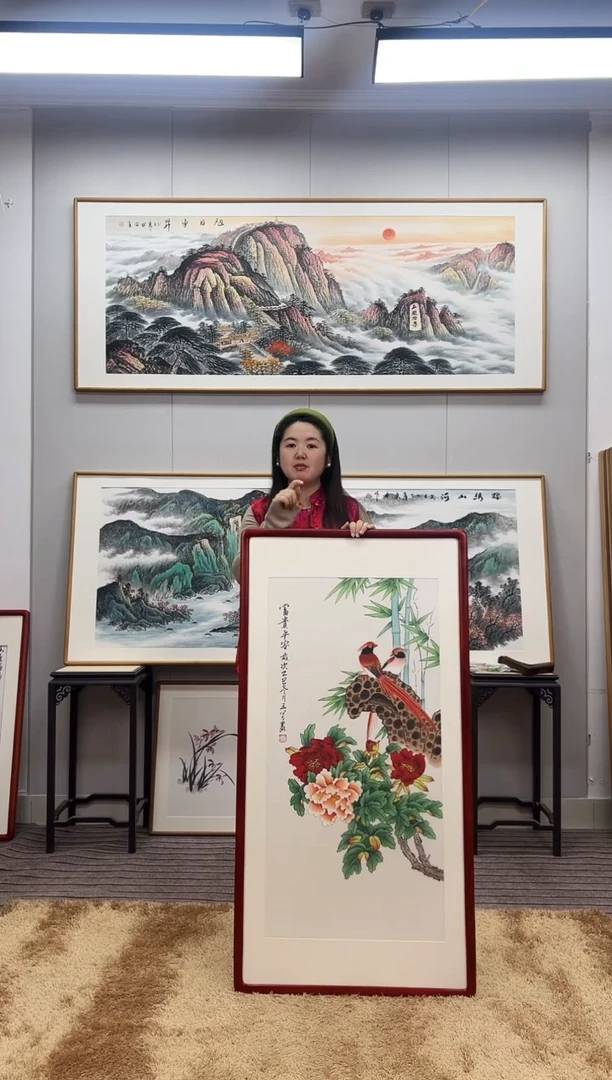 国画手绘工笔牡丹123*63尺寸