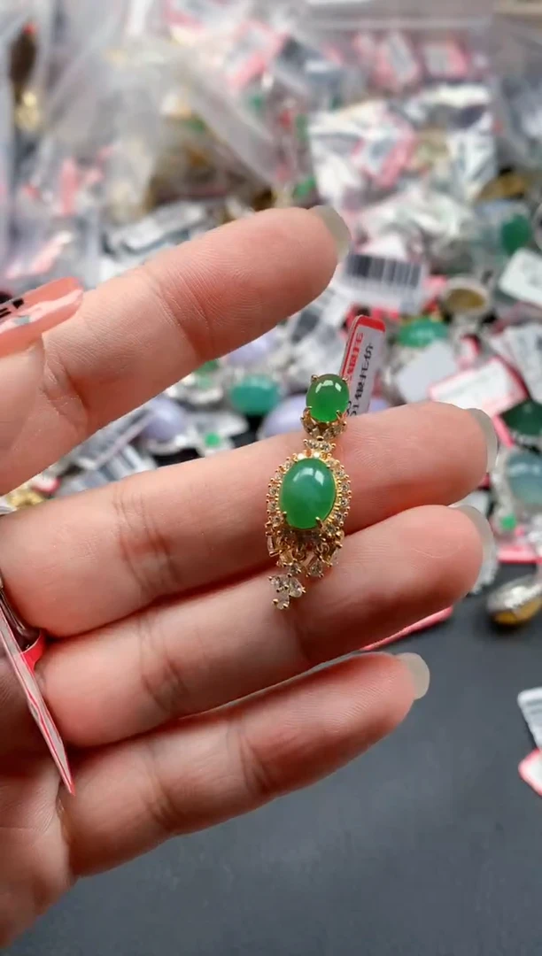 银S925镶嵌戒指翡翠天然A货缅甸翡翠