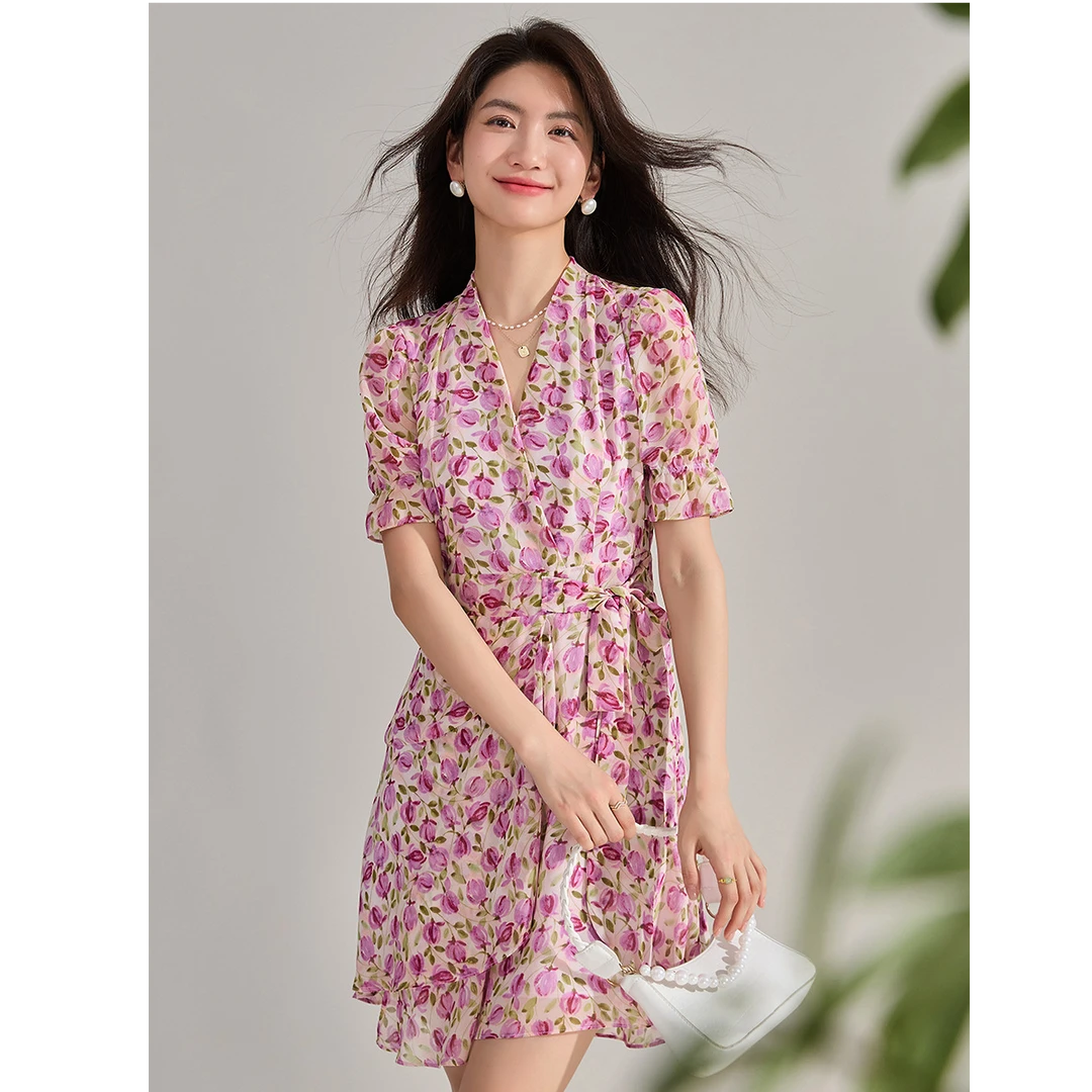 【直播间同价】夏新碎花复古高腰茶歇裙荷叶边小个子短连衣裙22326