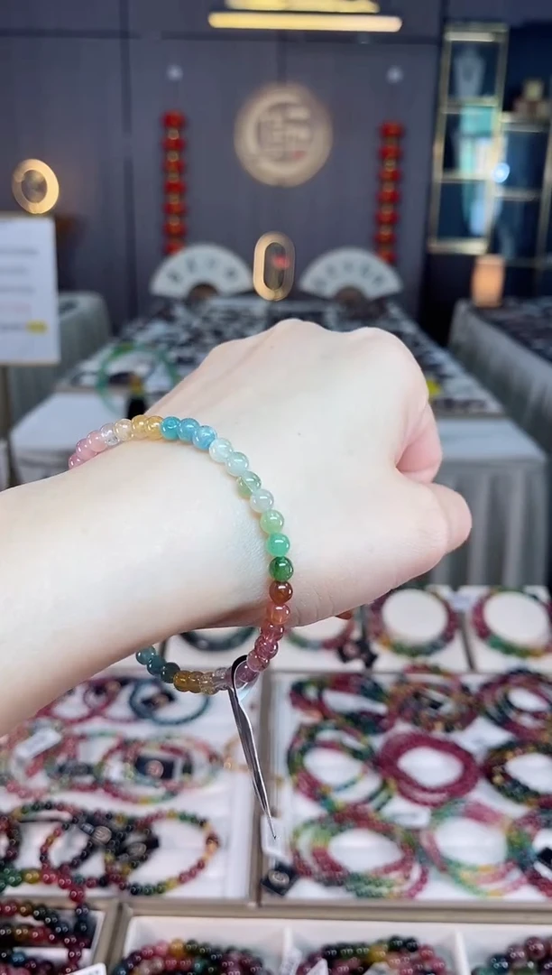 未镶嵌老矿碧玺彩虹单圈手串4mm+碧玺多样性发一条带证书dan