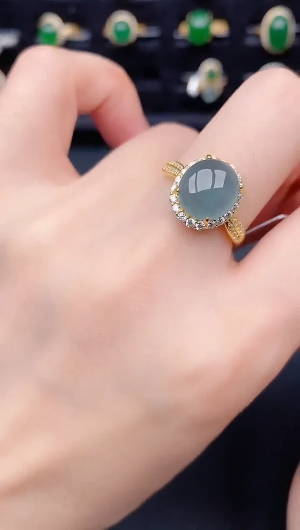 银S925镶嵌戒指翡翠天然a货翡翠89