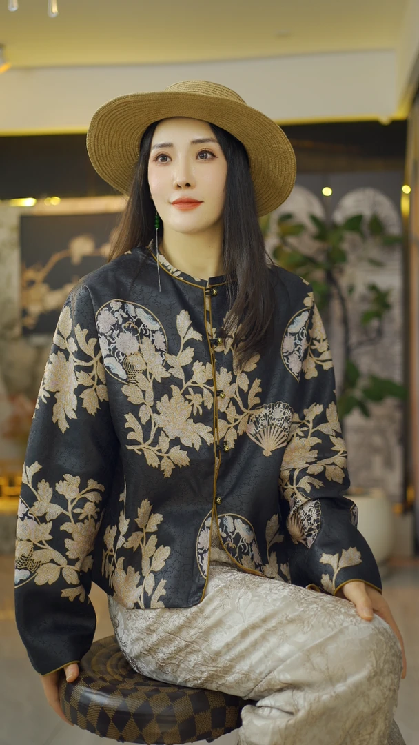 （晨云）国风老钱风复古提花上衣新中式