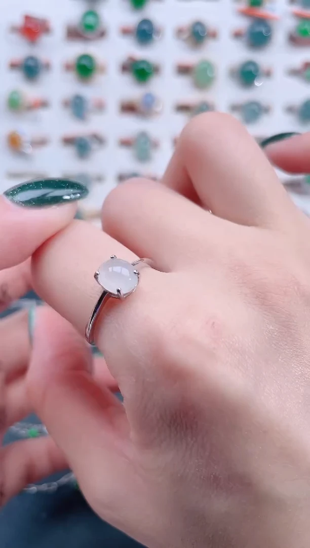 银S925镶嵌戒指翡翠天然翡翠