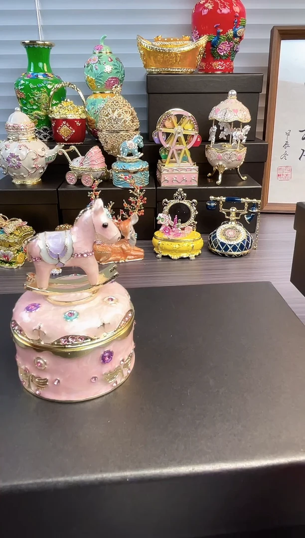 摆件七宝烧珐琅彩摆件  首饰盒    木马盒