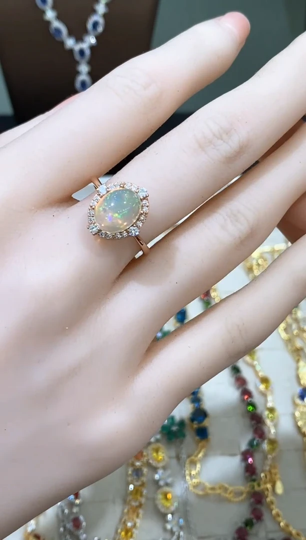 银S925镀金镶嵌欧泊戒指戒指