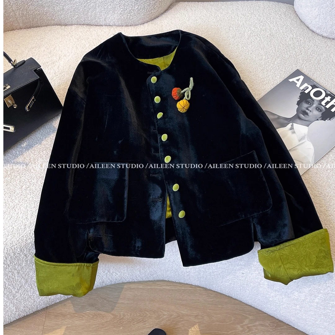 2025秋装新款黑色新中式外套女短款设计感小众百搭国风气质上衣潮