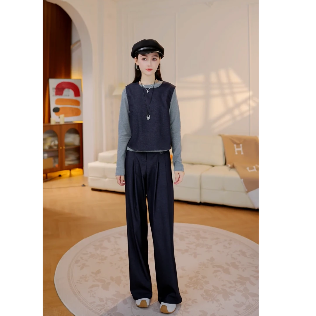 秋季高级感时尚轻奢套装上衣裤子马甲三件套显瘦气质