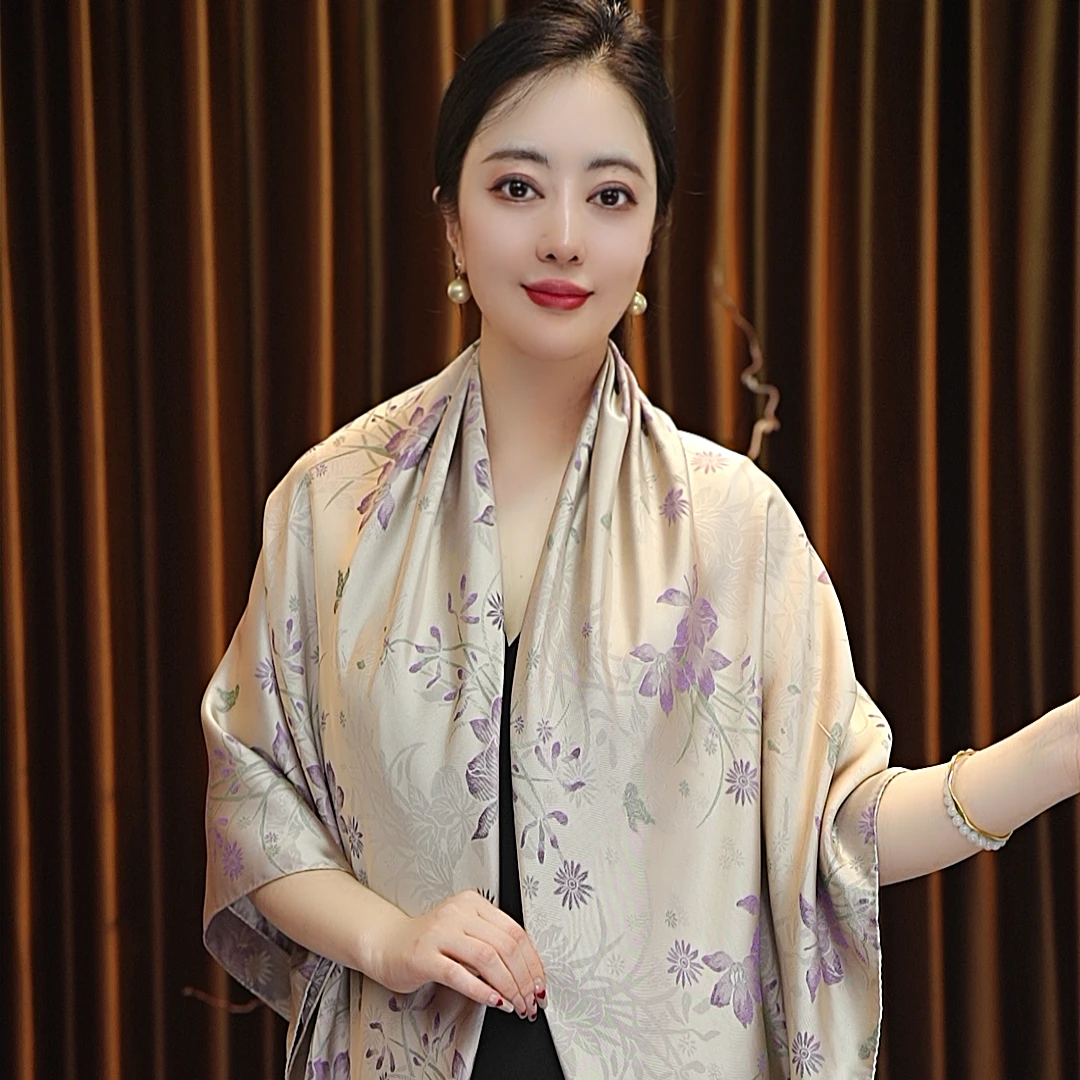 【紫雪】140*140湖丝老料大方巾围巾女士丝巾百搭显气质中国风