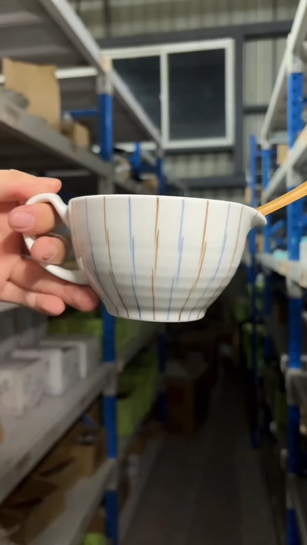 陶瓷麦わら十草 納豆鉢（さじ付）