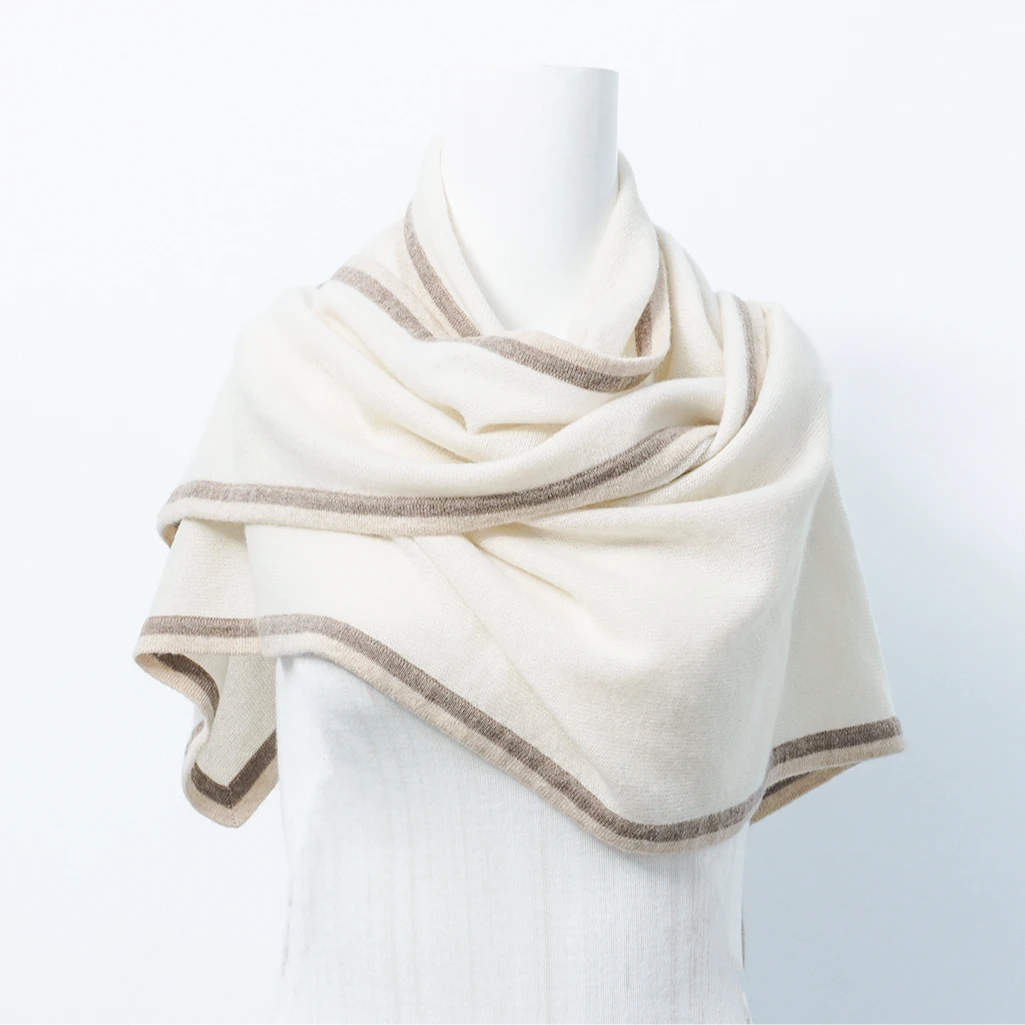 雅比那【彩条边三角披肩】山羊绒时尚百搭撞色三角围巾披肩四季