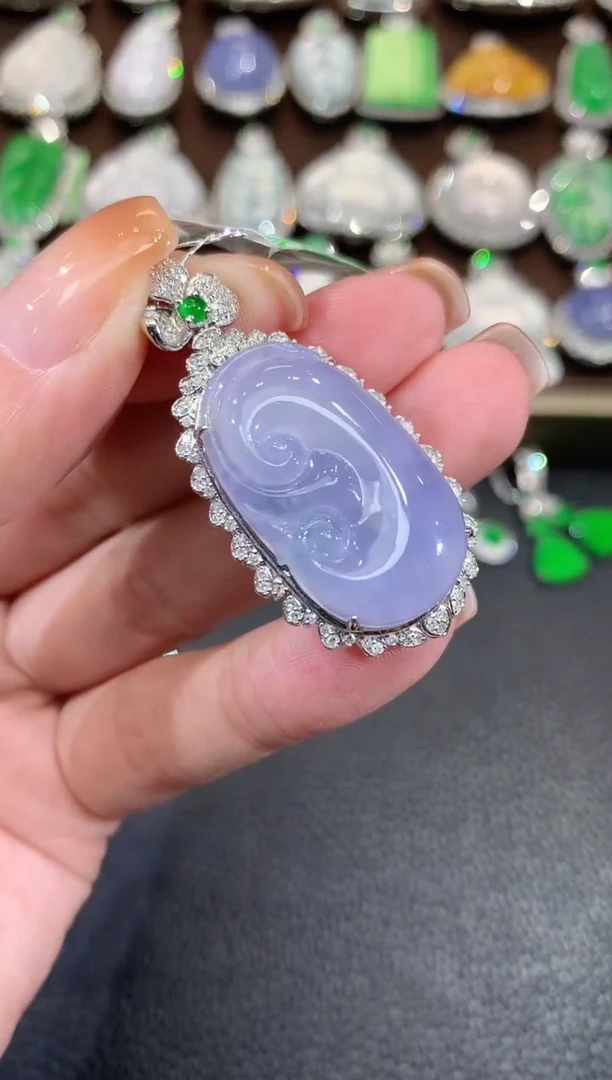 吊坠(不含链)18K金镶嵌翡翠C49 紫货有一定色差