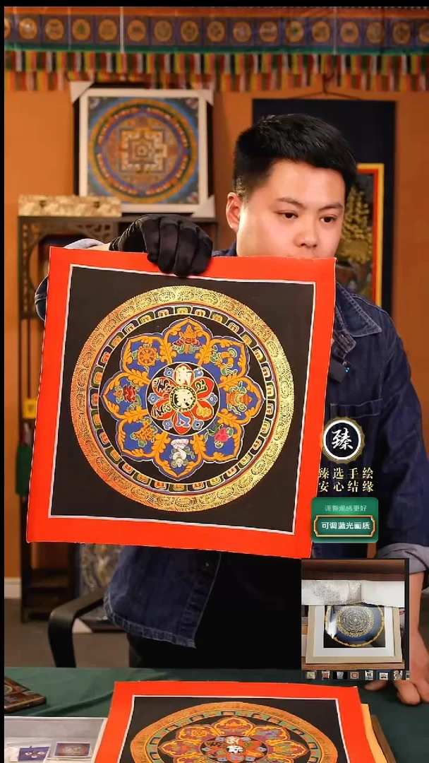 【闪购商品】卷轴画纯手绘八宝六字桌摆30*30画芯