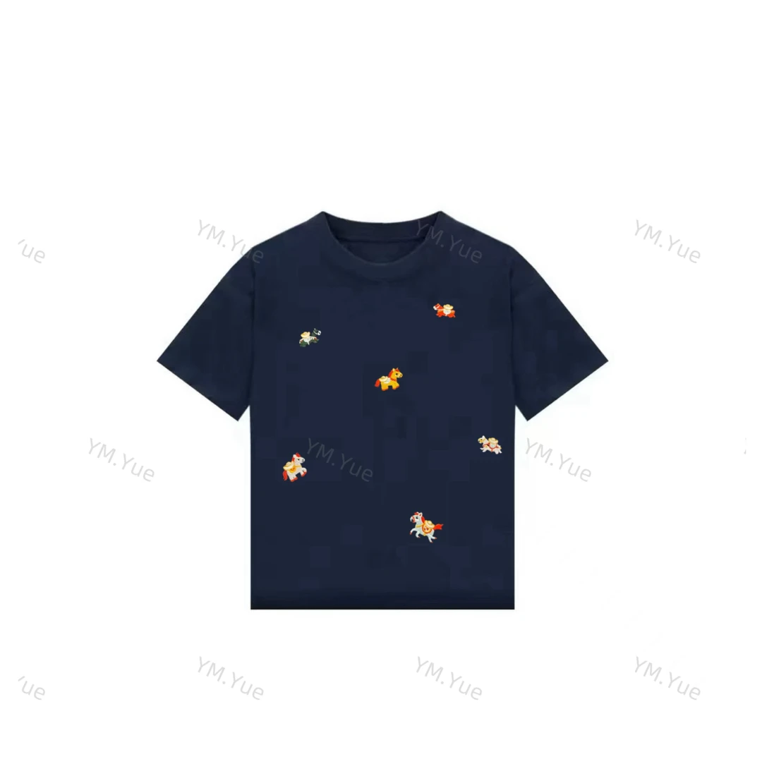 【马上有钱】2026新款圆领休闲舒适基础百搭刺绣短袖T恤时尚打底衫