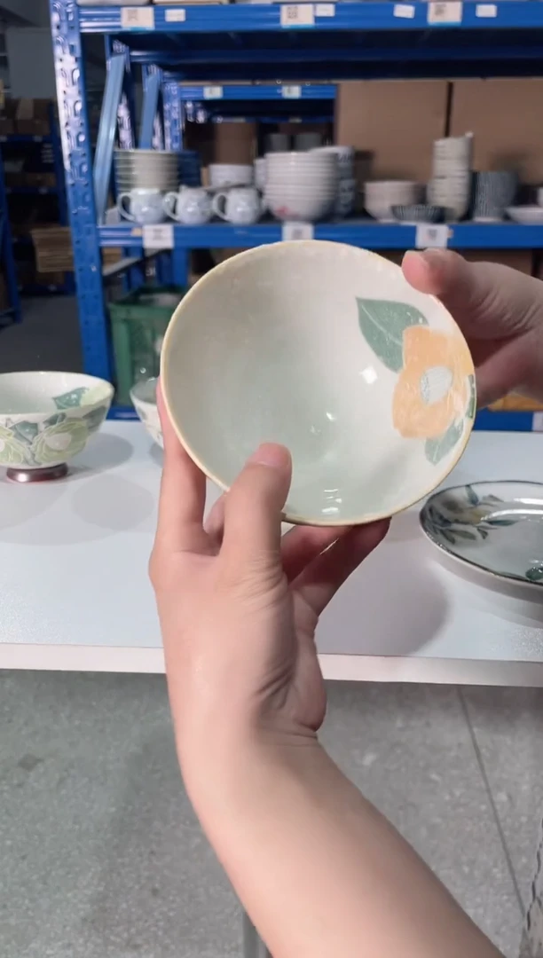 陶瓷山茶花黄色4.9英寸碗