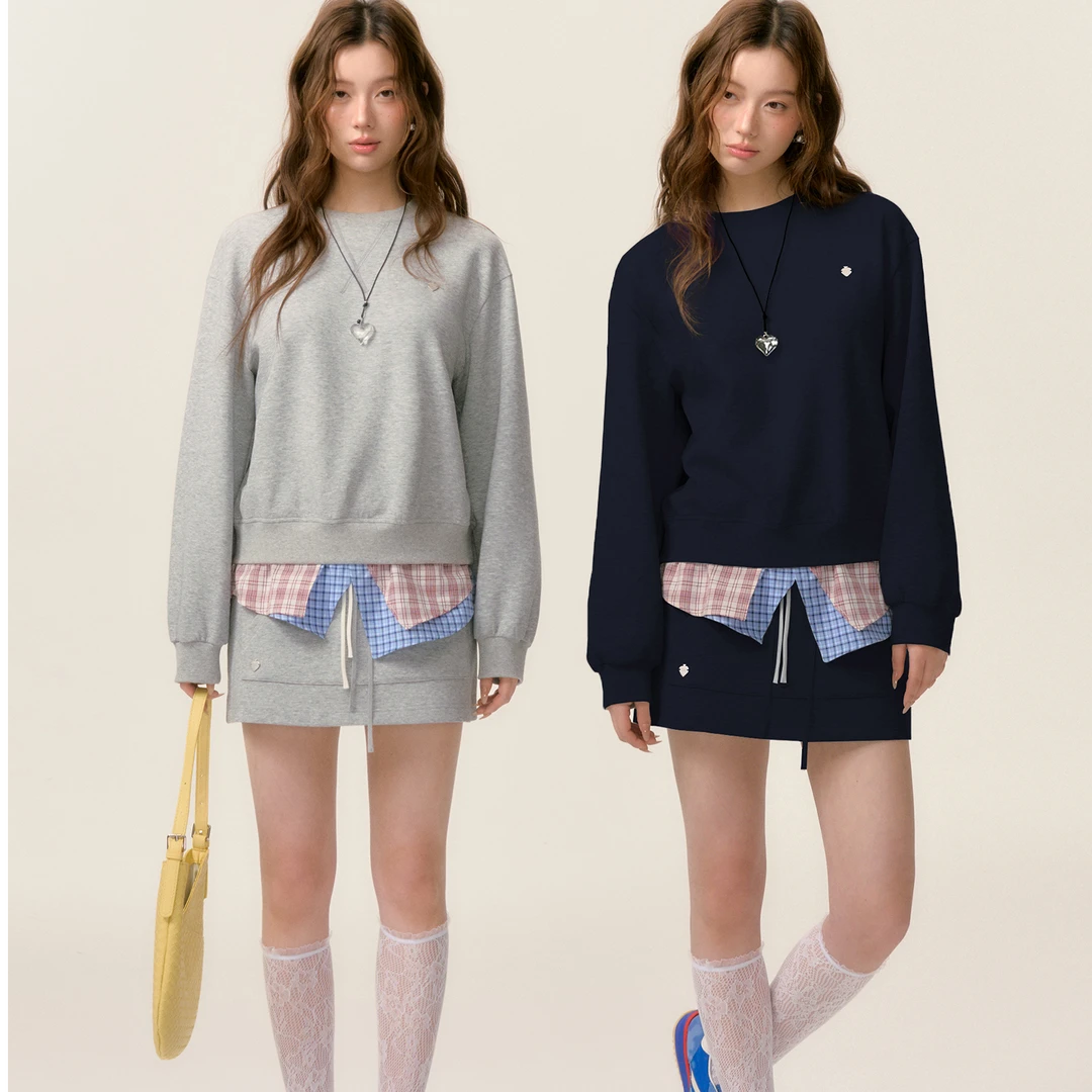 SOMESOWE设计感格纹拼接卫衣/设计感格纹拼接短裙