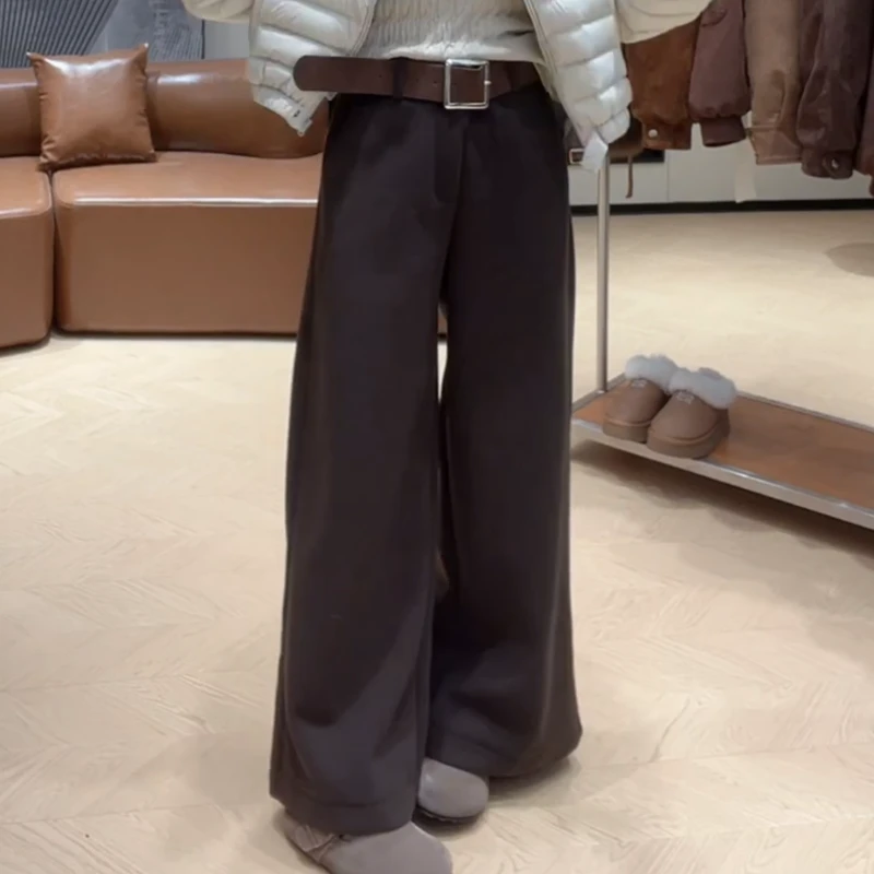 冬季直筒加绒裤子时尚百搭显瘦高腰休闲裤带腰带LK2508861