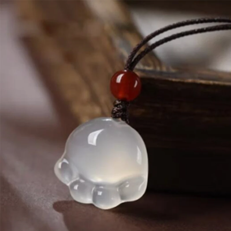 白冰猫爪玛瑙玉髓吊坠天然玉石白月光小众时尚项链百搭送闺蜜礼物