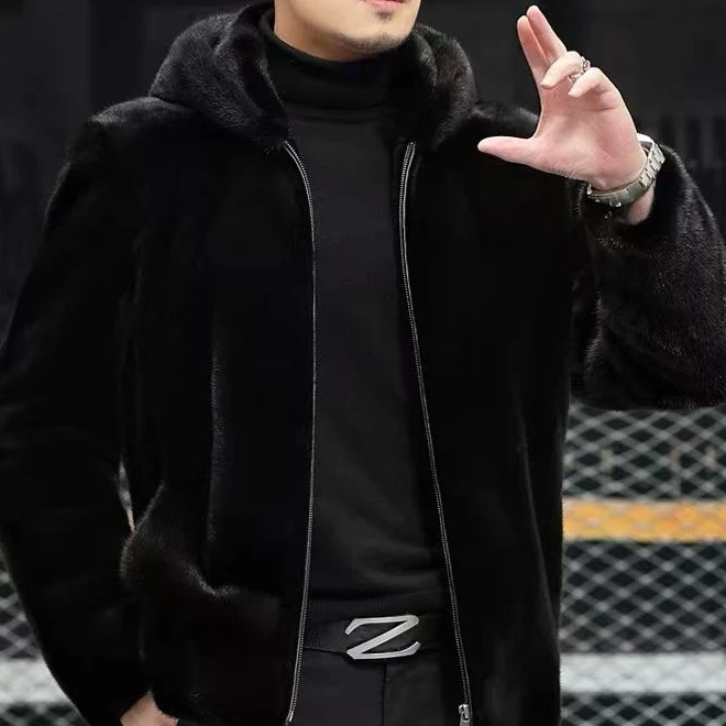 2023冬季大衣男款皮草外套仿水貂毛厂家直销男士整貂