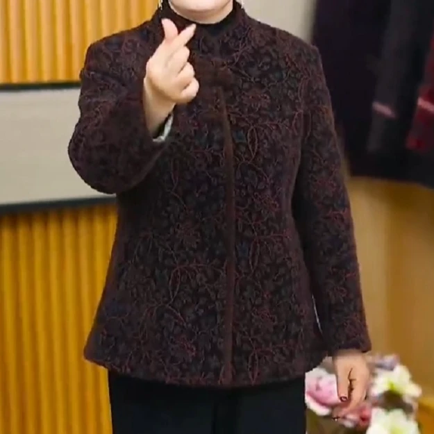 中老年冬装外套加绒中式上衣