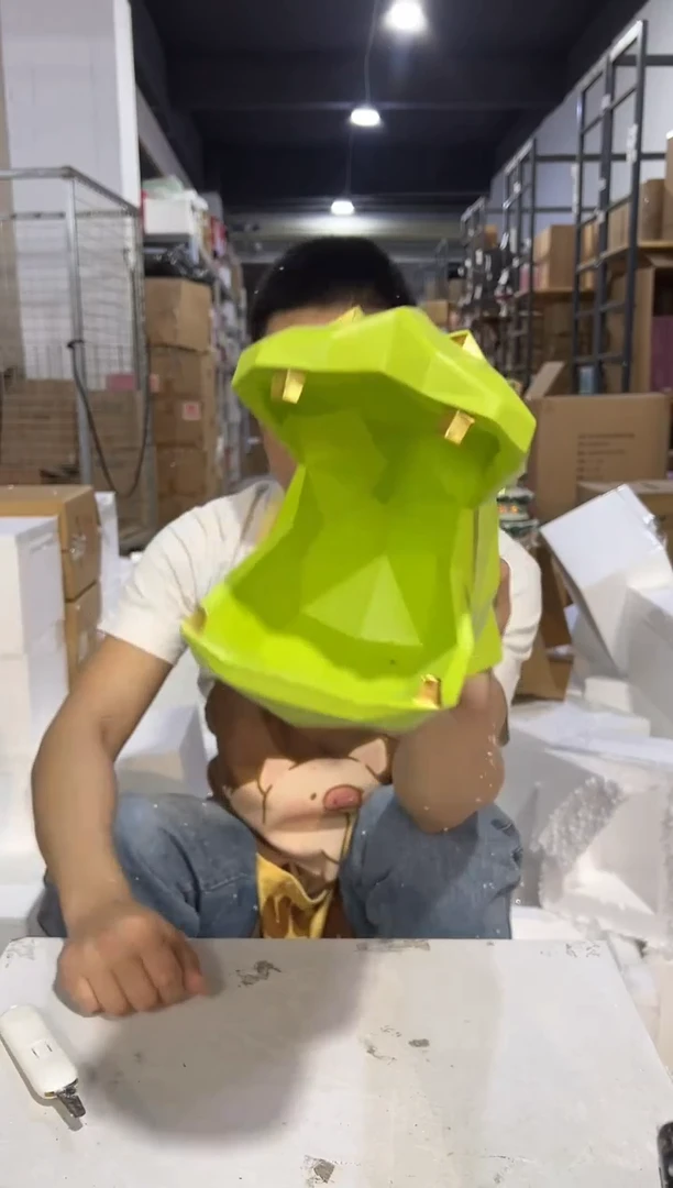 瓷片绿色河马玄关摆件