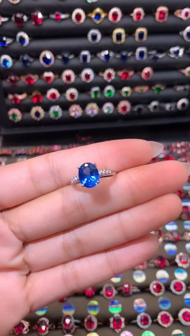 【闪购商品】蓝宝石戒指银S925镶嵌810矢车菊