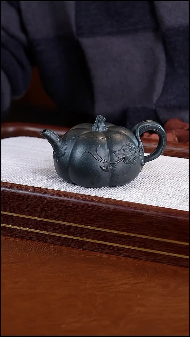 茶壶紫砂花器绿泥南瓜壶150cc