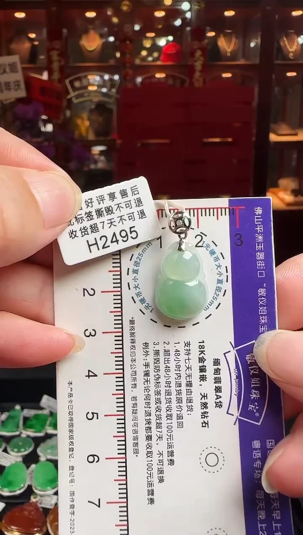 翡翠18K金镶嵌颈饰H2495绿葫芦