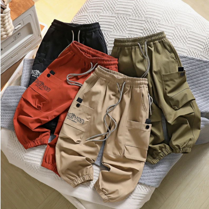 春秋新款棉锦工装儿童长裤重工工装水洗洋气时尚青少年6687